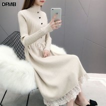 DFMEI 추동 니트 반폴라 스트링 패션 슬림핏 코디 코트 원피스 레깅스 레이스 스웨터 여성복