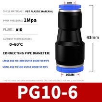 엔진 부품 공압 퀵 커넥터 PU 스트레이트 스루 가변, 11 PG-10-6_03 500Pcs