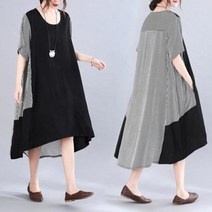 하늘하늘 시원한 봄 여름 S35395 시원 줄무늬배색 루즈핏 반팔원피스 롱원피스 /20304761EA