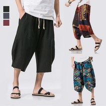 [당일발송]린넨 배기팬츠 남자 와이드팬츠 하렘팬츠 7부 밴딩 빅사이즈