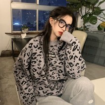 퐁순싸롱 오버핏 레오파드 호피 레터링 박시 롱 니트 SY