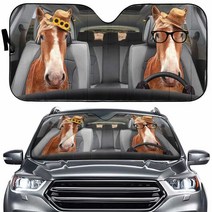 Funny Horse Driver 자동차 앞 유리 차양 블록 농장 애완동물 자동 공용 햇빛 가리개 접이식 커플 동물 햇빛 가리개 보호 커버 UV 광선 대부분의 자동차 SUV, Farm sunshield 1-2