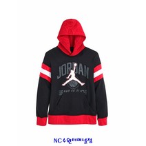 플레이키즈프로 23년 봄신상(NC 수원터미널점)-쥬니어사이즈-프렌치테리 소재-점프맨 로고와 컬러블럭으로 포인트를 준 후드티셔츠(N231SW354P-BK)