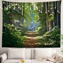 Shrahala 아름다운 태피스트리 가을 나뭇잎이 있는 나무 트레일 벽걸이 대형 태피스트리 사이키델릭 장식 침실 거실 기숙사(99.4 x 149.1cm(39.4 59.1인치), Natural Scenery Forest Fog 3 G