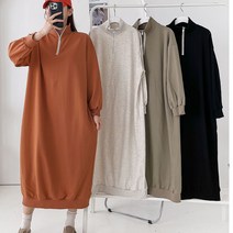 러브포텐 여성 반집업 쭈리 롱원피스 빅사이즈 봄가을 집업 롱원피스 오버핏 쭈리면 하이넥아노락 맨투맨 롱티 원피스 [달콤디저트포함]