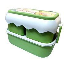 [모사찌] 캐릭터 2단 도시락+포크+숟가락 포함, 1개, 그린아보카도