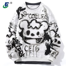 그래피티 프린트 루즈한 남성용 플러스 사이즈 스웨트셔츠 맨투맨