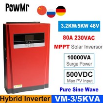 3.2KW5KW 하이브리드 태양광 인버터 MPPT 80A 순수 사인파 인버터 24V 48V 220V 태양광 레귤레이터 50Hz 60Hz 자동 설정 내장, 협동사, 24V3200W, 220-240V