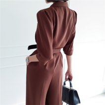 여성 정장점프수트 가을 기질 칼라 슬림 허리 넓은 다리 바지 패션 전문 죄수 복