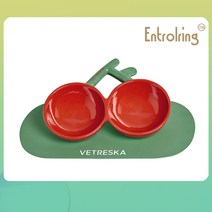 엔트롤링 체리 도자기 그릇 두 그릇 애완고양이 그릇 목 보호대 미끄럼 방지 물그릇 고양이 용품, 15.5*20*8.8cm