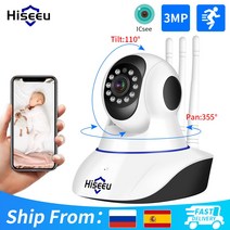 Hiseeu-IP 카메라 3mp 5mp IP 와이파이 무선 스마트 홈 보안 감시 양방향 오디오 베이비 펫 모니터 비디오 녹화, 2MP 64G Card, 3.6mm, CHINA