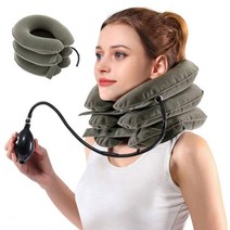 굽은 일자 목 견인기 고정기 보호대 에어 펌프 목쿠션 목베개, 3단 에어목밴드(블루)