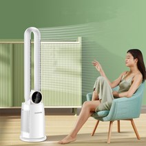 AKRUA 날개없는 선풍기 타워형 리모컨 선풍기 저소음 선풍기 스탠드형 조명 선풍기 에어컨 선풍기, 화이트