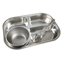 신스엔스 스테인리스 4구 5구 식판 다이어트 식판, 4구+숟가락+국그릇