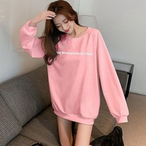 트렌드 작은 키치한 유행 라운드넥 핑크맨투맨 와이드 루즈핏 이니셜 상의 여성 3759234389, 핑크 L