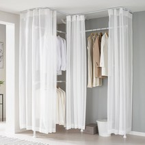 이지온 국민튼튼 커튼 행거 EO-S413 코너형 옷걸이 철제 시스템 고정식 드레스룸 조립식 튼튼한 수납 행거, 화이트