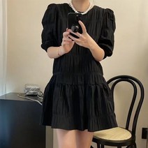[항공특송] 여성 라운드넥 셔링 퍼프 원피스 빅사이즈 러빗 청순 숏 원피스 웨일쓰