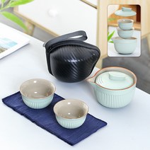 1인 다기세트 다도세트 휴대용 여행용 캠핑용 도자기 찻잔 입문자, 라이트그린