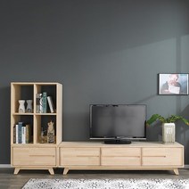 마리노 소나무 원목 TV 거실장 세트, 3칸 거실장