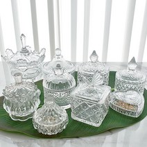 크리스탈 유리 미니 보석함 주얼리 악세사리 보관함 면봉 화장솜 보관함 캔들 홀더, 유리보석함 크라운투명 EP-1071