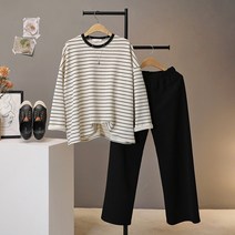 모노시크 라이코 단가라 티셔츠 + 와이드 팬츠 세트 MNOE927