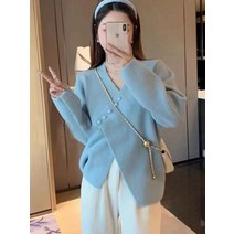 오리지널 차이나 디자인 느낌 니트 스웨터 여 슬림해 보이는 브이넥 풀오버