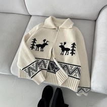 [빈티지/겨울감성] 인생샷! 빈티지 아메카지 노르딕 사슴 눈꽃 아방핏 니트 투웨이 집업 가디건 3color]디어카라집업