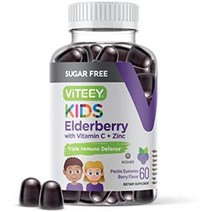 아이들을 위한 무설탕 삼부커스 블랙 엘더베리 구미 amp 유아 3 in 1 천연 면역 부스터 비타민 c amp 포함 아연 - 비건 글루텐 프리 비 GMO - 맛있는 씹을 수 맛, 60카운트(1팩)