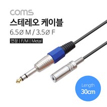 스테레오 케이블 30cm 6.5 숫 - 3.5 암 Stereo 연장 Metal TB018 오디오 엠프 6.3 5.5 음향기기 단자 커넥터 컨넥터 잭 짹 믹서