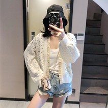 손뜨개 가디건 여성 꽃무늬 니트 가을 겨울