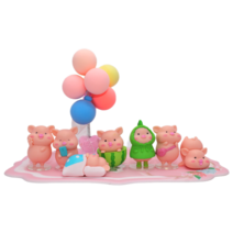 러키라이프 귀여운 아기 돼지 차량용 인테리어 인형 7종세트, 아기 돼지 7종 세트 패드 풍선