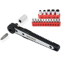 neiko 03044a 14인치 드라이브 미니 래칫 스크루드라이버 세트 8개 cr-v 스틸 타이트 리치 90도 스크루드라이버 로우 프로파일 클로즈 쿼터 직각 오프셋 짧은 필립스, 17피스, 미니 래칫 렌치 드라이버