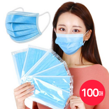 케이에스몰 (개별포장) 국내배송 덴탈마스크 3중필터 일회용 마스크 스카이(100매), 100매, 스카이블루