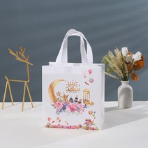쇼핑백 축제 요소가있는 2023 Eid 부직포 꽃 달 별 성 인쇄 선물 가방 토트 백, A1, 25x45x12cm
