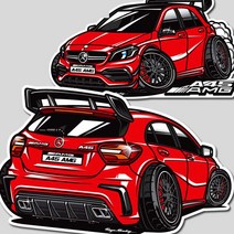 벤츠 A45 AMG 캐릭터세트 스티커 /벤츠 A45 AMG, 데님 블루, 일반원단