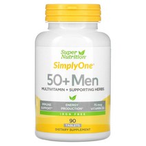 슈퍼 뉴트리션 SimplyOne 구연산 판토텐산 비타민d 페닐알라닌 50세 이상 남성용 종합비타민 허브 철분 90정, 30 개 Super Nutrition (슈퍼