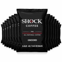 Shock 커피 그라운드 스테이 프레셔 팩. 가장 강력한 카페인 천연 일반 커피보다 최대 50% 더 많은 3kg6.6파운드 75.1g2.5온스 백, 2.65 Ounce (Pack of 40)