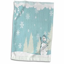 3D Rose Pretty Snowman in A White and Blue Winter Scene Hand/Sports Towel 15 x 22, 1