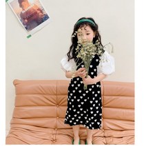 90-140 여아 살랑 하트 원피스 퍼프소매 블랙앤화이트