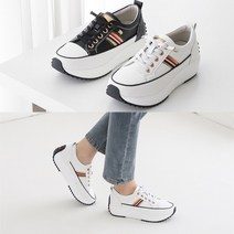 런슈즈 여성 천연가죽 통굽 밴딩끈 플랫폼 슬립온 드라이빙슈즈 스니커즈 4cm