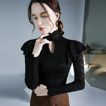 레이스 가을 겨울 이너 빈티지 터틀넥 블라우스