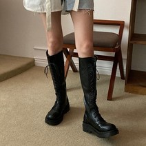 [최저가]여성 라운드 지퍼 레이스업 롱 워커부츠 5cm
