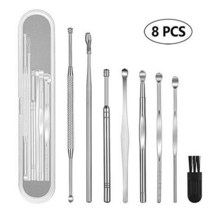장미8개/대 귀 왁스 제거 키트 Earpicks 스테인레스 스틸 터널 청소 도구 케이스, 01 Silver