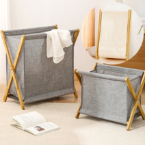 프리미엄 대나무 햄퍼 인테리어 빨래바구니 오염이염 최소 생활방수 접이식 빨래통, 대형 (그레이)