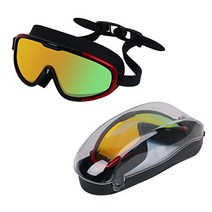 Swimming Goggle Super Great Frame Swim Goggle for Adult Men Women Youth Swim Mask Clear Wide Vision, adult unisex, blackred