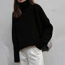 채윤러브 chaeyoon love 목폴라 스웨터 여성 두꺼운 스웨터 와이드 루즈핏 티셔츠