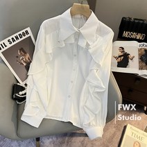 여성흰남방 러플블라우스 새틴 쉬폰 페미닌 블라우스 여성봄옷 결혼식 루즈핏 흰색 셔츠 봄하객룩