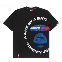 에이프 AAPE x 타미 라운드 로고 티셔츠 남성 반팔 반팔티 오버핏 빅사이즈 콜라보 포인트 데일리 코디추천