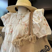 장미 이야기 스위트 우드 이어 패치 반팔 플라워 상의 여 여름 디자인 퍼프 셔츠