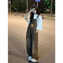 여자 멜빵 바지 청 데님 여성 미국 복고풍 햄버거 자수 작업복 여름 조수 브랜드 디자인